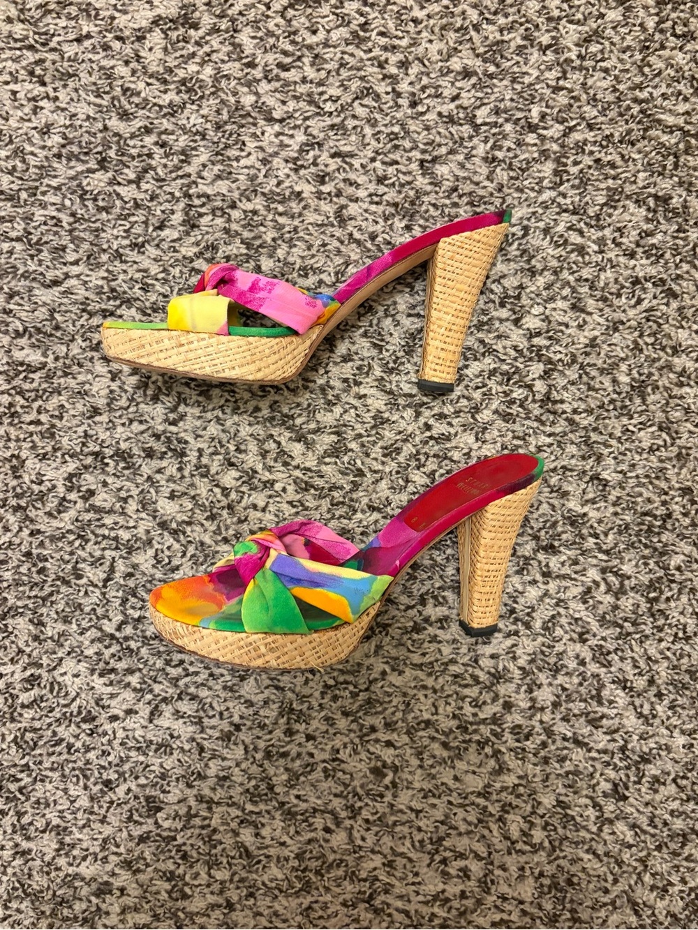 Stuart Weitzman Multicolor Knot-Front Slide Sandals - Pink Green Yellow - Picture 3 of 7